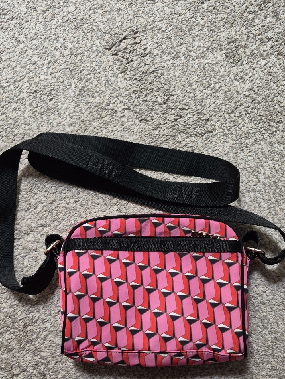 DVF Camera Bag Pink & Red Geometric Crossbidy - Designer Logo Trim